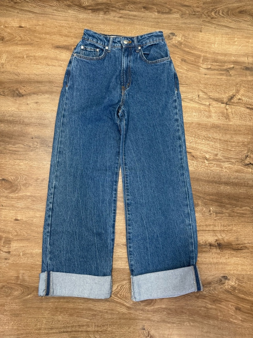 Pilcro The‎ Austyn High-Rise Cuffed Wide-Leg Jeans Medium Blue Size 26 Petite - Picture 3 of 7